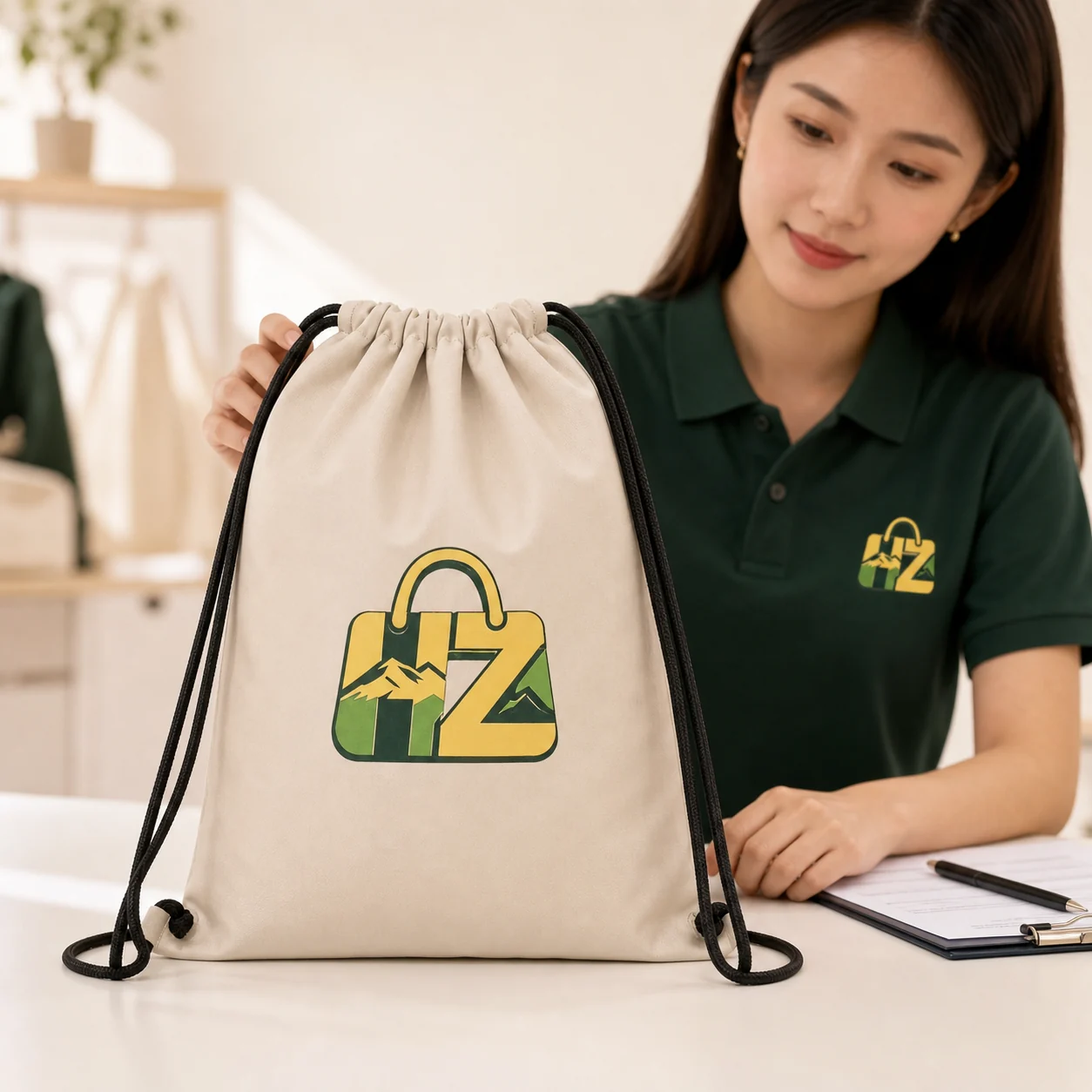 Drawstring Bags branded lifestyle view